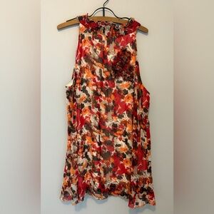 Penningtons Women’s 2X Red Orange Floral Chiffon Halter Sleeveless Blouse
